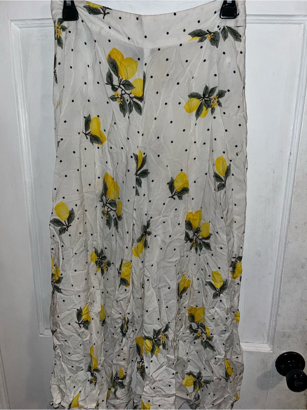 Forever 21 White Maxi Skirt with Yellow Floral & Black Polka Dots